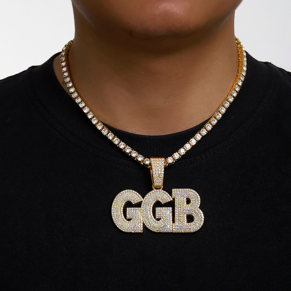 Nuevo colgante con combinación de letras GGB de gran tamaño estilo hip-hop, adornado con diamantes, collar cubano, accesorio personalizado.