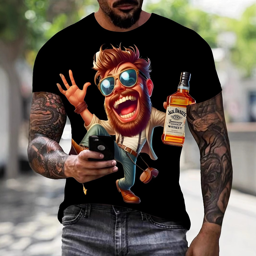 东南亚夏季印花t恤男士衣服跨境热销人物时尚休闲服装啤酒短袖