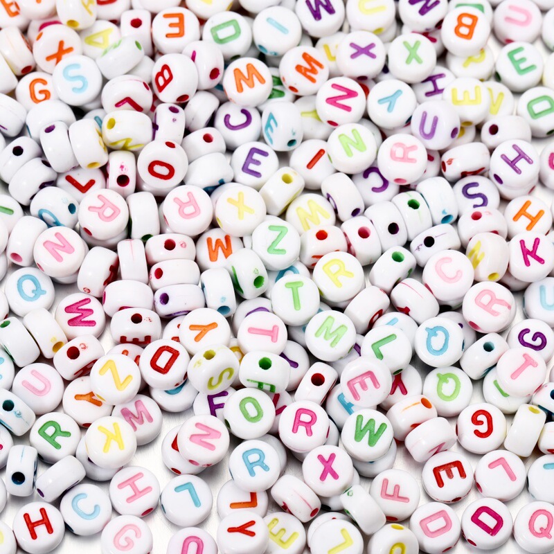 White Color Letter Beads Acrylic English Letter Beads Plastic Round Bracelet Beads 26 Single Letter D