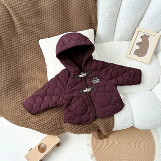 DW235265男童冬季美拉德色系连帽牛角扣棉服外套