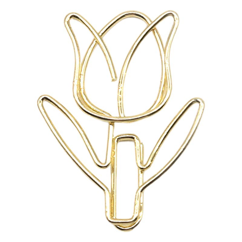 Зажим для бумаг в форме тюльпана, креативный, мультяшный, милый, канцелярский, офисный, металлический, специальной формы.