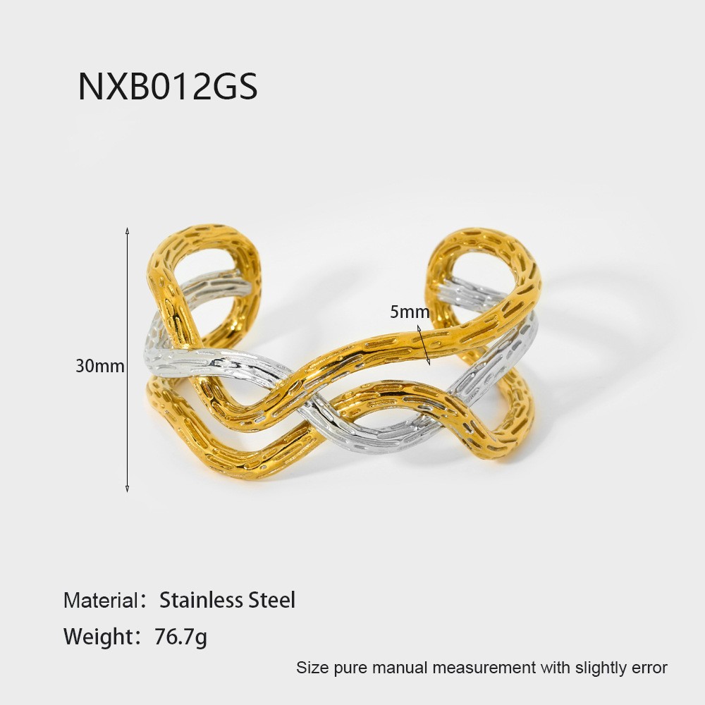 18g Weight 0.03µm-0.05µm Gold Plating Thickness PVD Coated Gold Plating Process 18K Real Gold Plated Plating Material Zircon Inlay Material Bangle Classification 1 Piece Quantity Casual, Holiday, Daily, Street Occasion 304 Stainless Steel Material Geometric Pattern Women's Gender Retro, Classic Style Style Mixed Metal, Plating, Hammered Craft Retro Classic Style Geometric 304 Stainless Steel 18K Gold Plated Bangle In Bulk 2