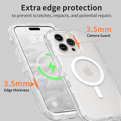 Iphone15 promax三防透明磁気吸引携帯電話ケース転倒防止三合一マグセーフ保護ケース