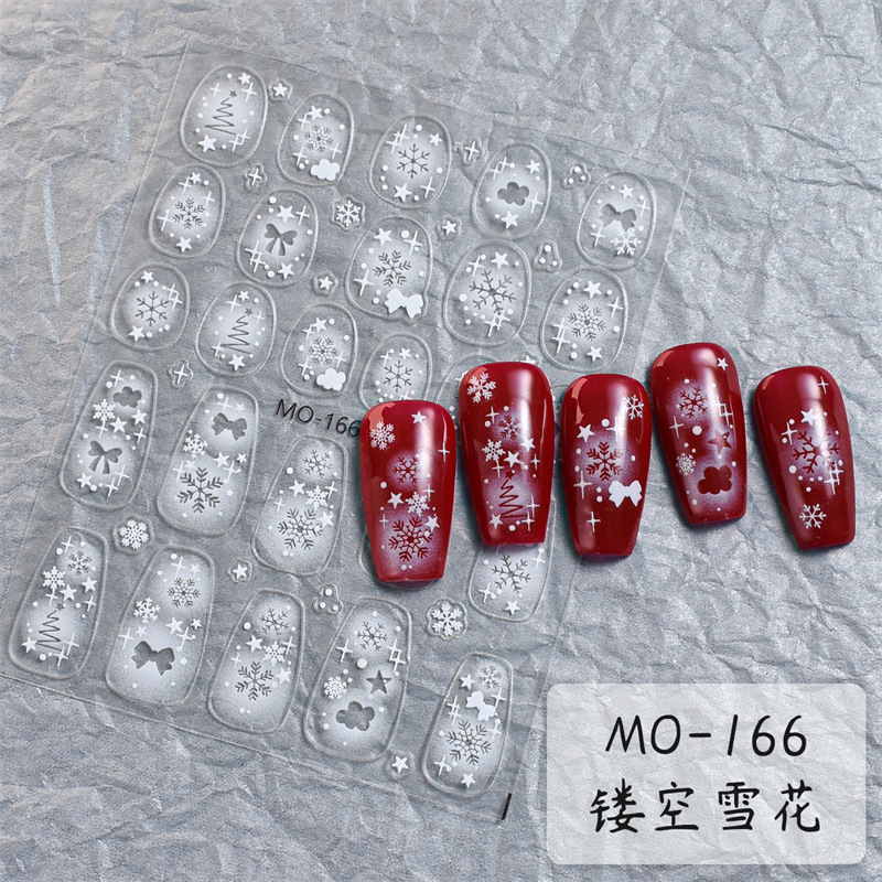 Corazón hueco de copo de nieve pegatinas de alivio de uñas Día de San Valentín elementos navideños árbol de Navidad pegatinas de uñas de campana