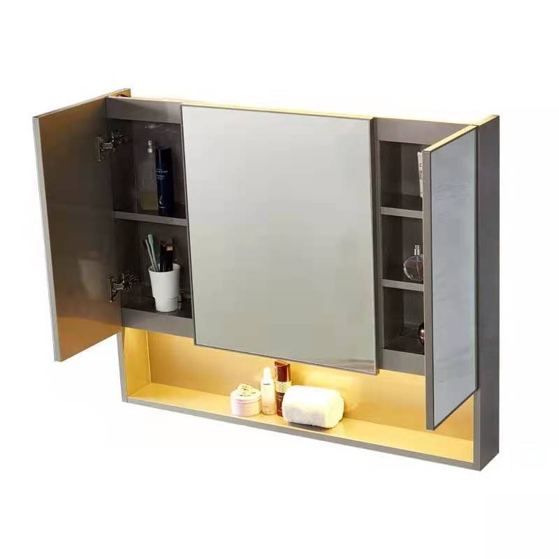 304不锈钢浴室镜柜 带灯卫生间挂墙式镜面柜单独镜箱洗手台收纳镜