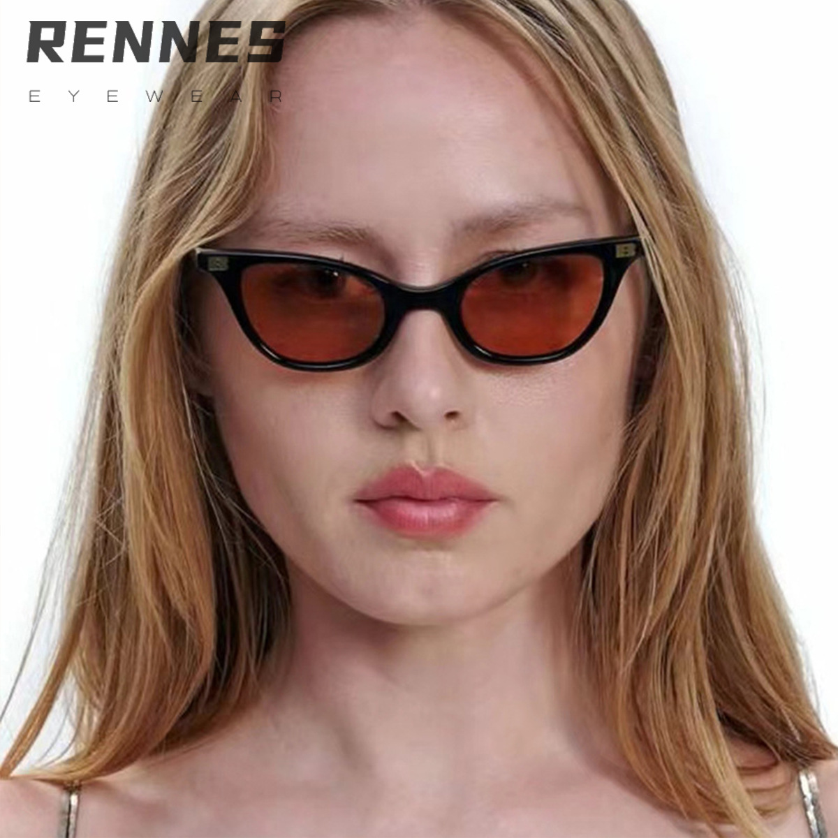 Gafas de sol con letra de ojo de gato de marco pequeño para hombres y mujeres, tiro callejero de moda europea y americana, gafas de sol de protección solar al aire libre Sunglasses