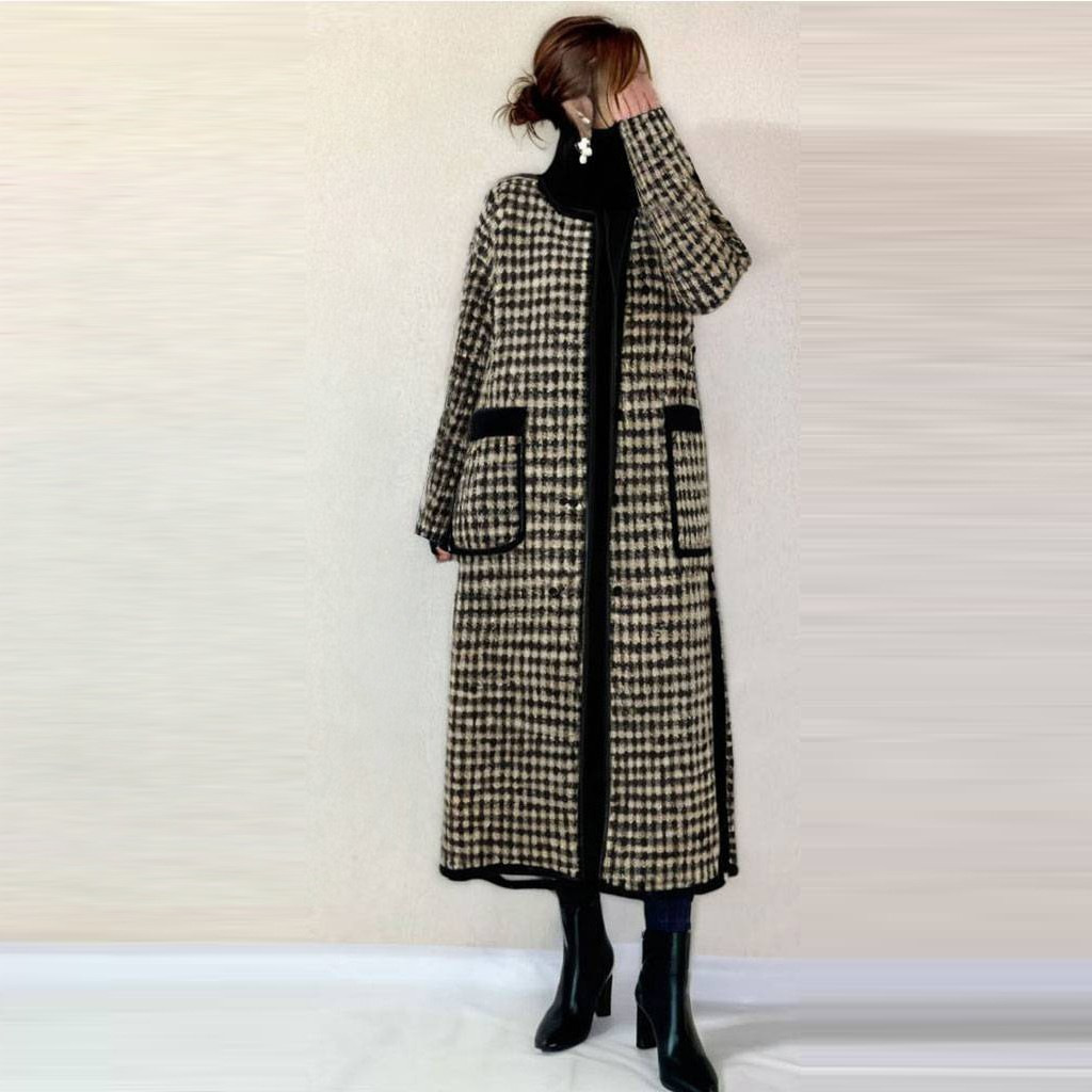 Foreign trade autumn and winter new in stock long wool stitching coat