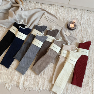 Autumn and Winter New Socks Japanese Solid Color Cashmere Women's Foot Socks All-match Slimming Knee-high Piled Socks for Warm