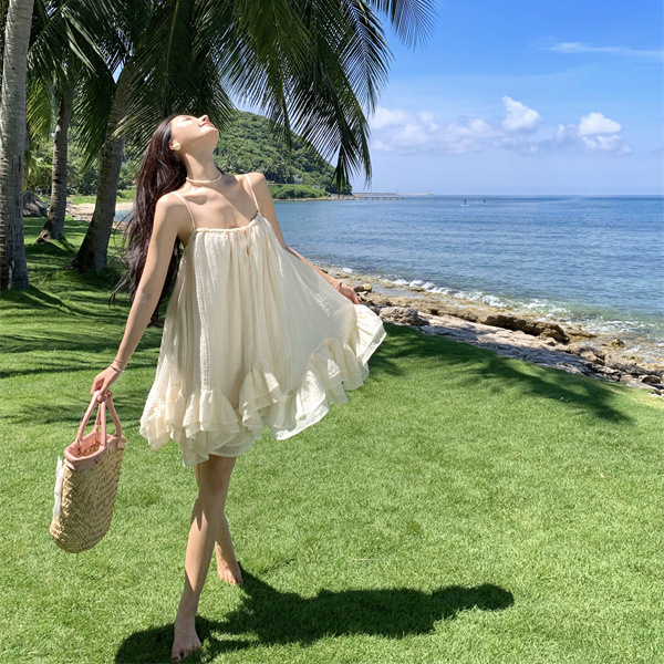 Nazha's Same Style Halterneck Suspender Dress Summer Backless Seaside Vacation Cake Tutu Skirt Little Baby Doll Dress