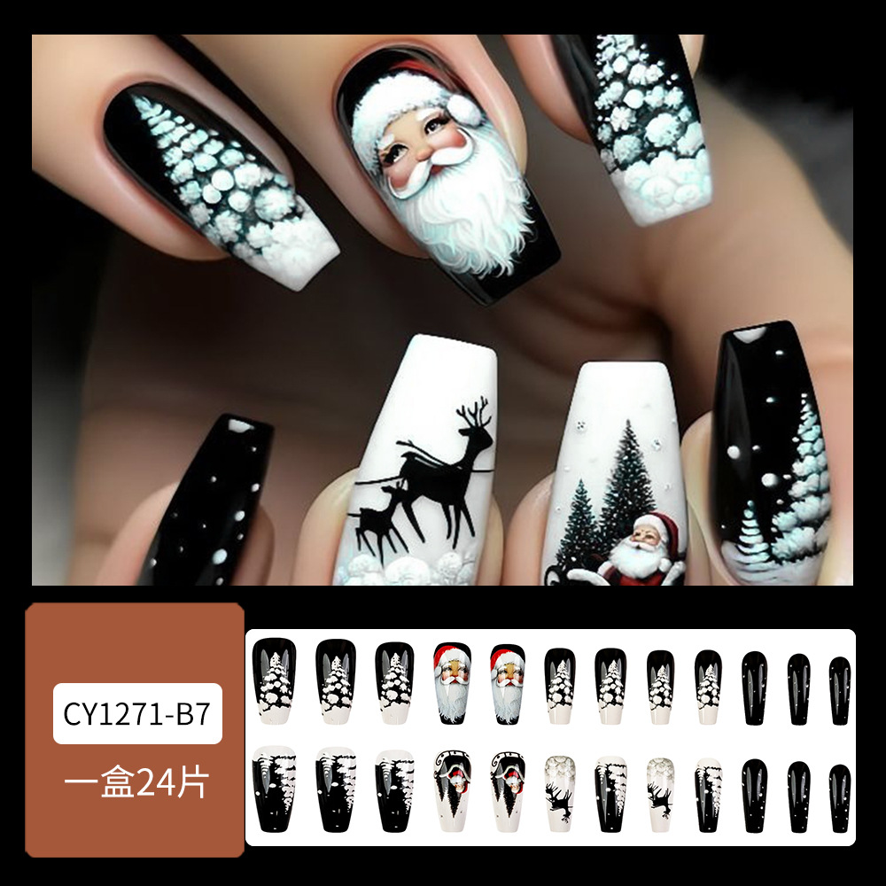 Comercio exterior Navidad brillante Uña Santa reno manicure piezas de uñas 24 piezas de uñas falsas venta cruzada