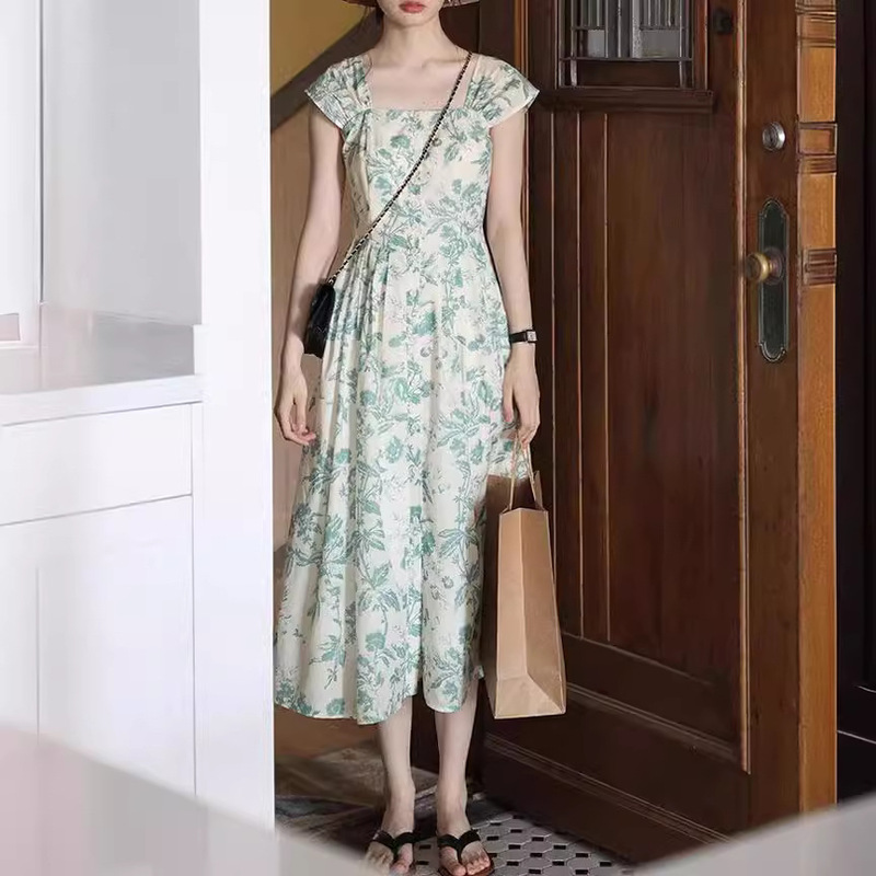 Beautiful Emperor Midsummer Story Wrinkle-resistant Ink Print dress Women's Summer Waist Slimming A- line Skirt