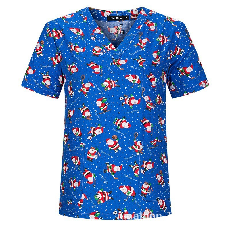 2025国境を越えたアマゾンの爆発的なアニメプリント看護師服女性vネック半袖tシャツ上着手術服の仕事|undefined