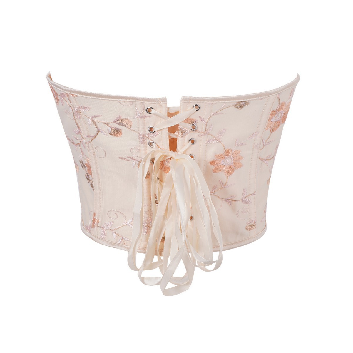 Albaricoque bordado patrón damas corsés top top squeezed chest bracelet corte hueso de pescado vestimenta exterior