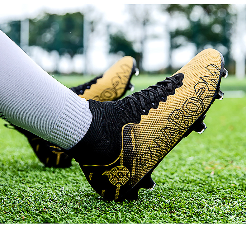 Autumn New High Top Long Men's and Women's Gold School Professional Training Broken Nail Football Shoes_voghion.com