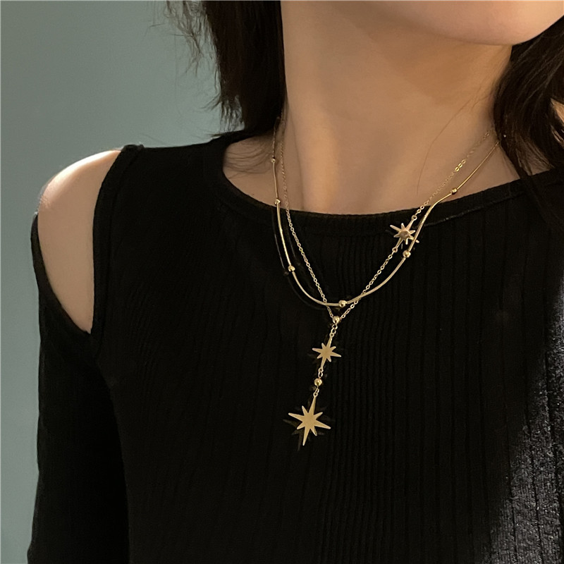 Fashion Eight-pointed Star Simple Stainless Steel Muilt-layer Necklace display picture 2