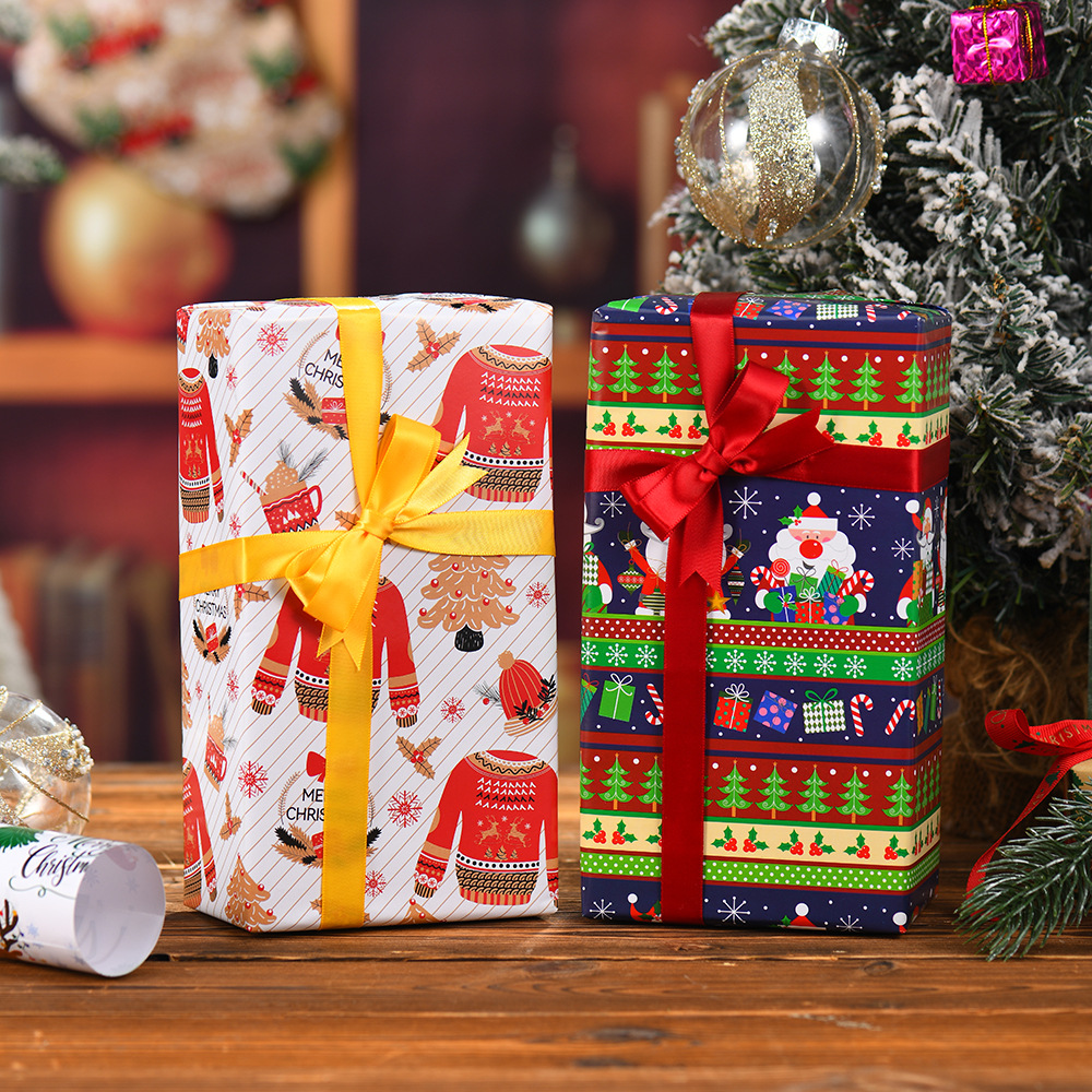 Papel de regalo de Navidad Impresión de dibujos animados Papel estucado 80g Caja de regalo de Navidad para niños Papel de regalo de bricolaje