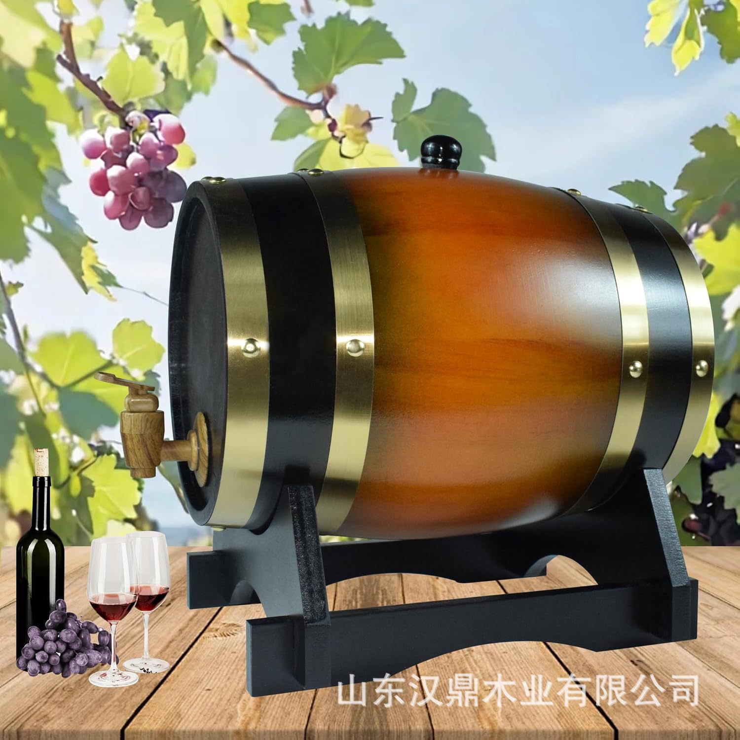 复古酒桶橡木啤酒桶卧式酒吧摆件红酒威士忌布朗酒木桶自酿酒容器