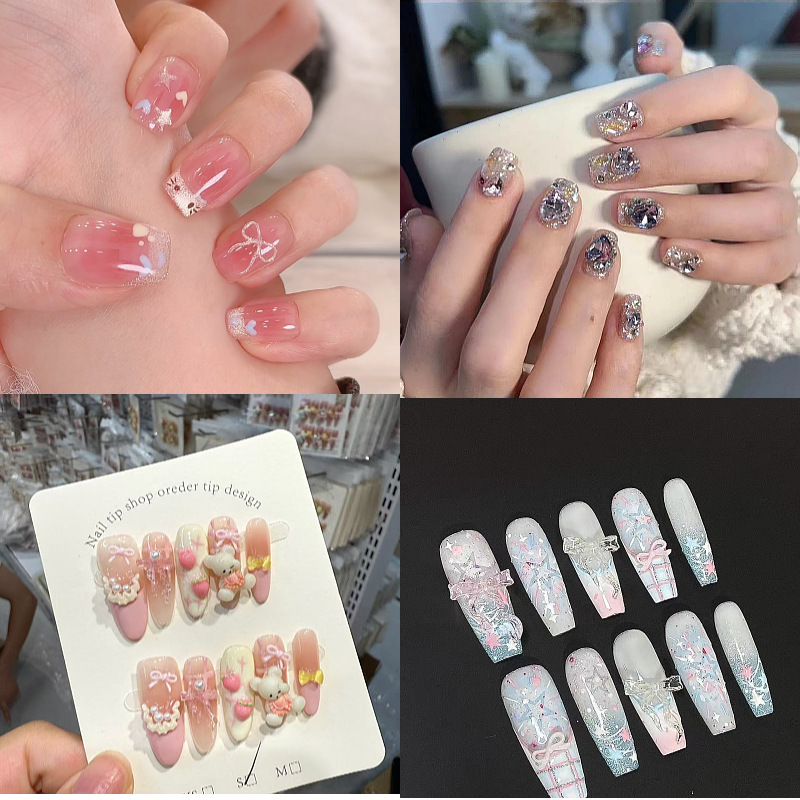 French Cat's Eye Blush Gradient KT Flash Wear Armor Short White Student Nail Art Spring and Summer Cute Cartoon Stars