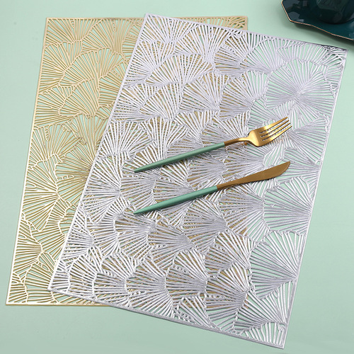 Tableware Mat with Ginkgo Leaf Pattern, Simple and Modern, Home Use, PVC Insulating Mat, Factory Direct Supply, Square, Western Dinner Cup Mat, Wholesale