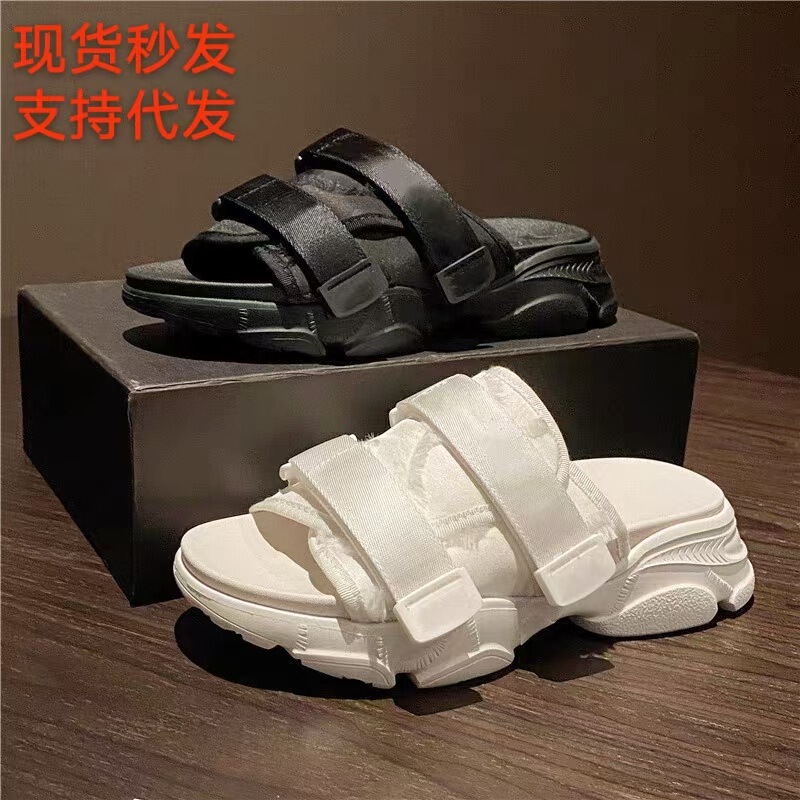 D Brand Women's Slippers for Outdoor Wear 2025 New Beach Sports Dad Height-Increasing Thick-Soled Platform Velcro Casual Slippers