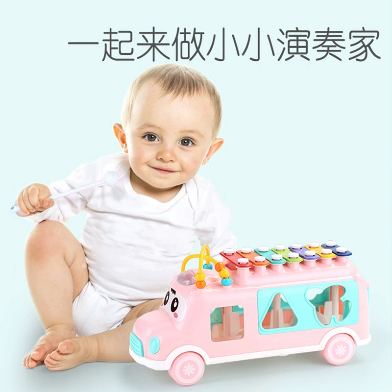 Игрушка-детская музыкальная игрушка Apple Uncle Bus Piano Toy: детский металлофон и ударный инструмент для детей 6 месяцев - 3 лет, розовый или синий