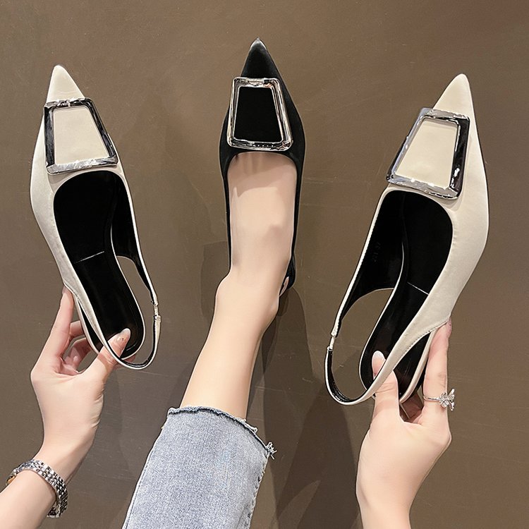 Fairy French style Baotou sandals for women 2024 new spring/summer square buckle pointed sandals, simple and elegant_voghion.com