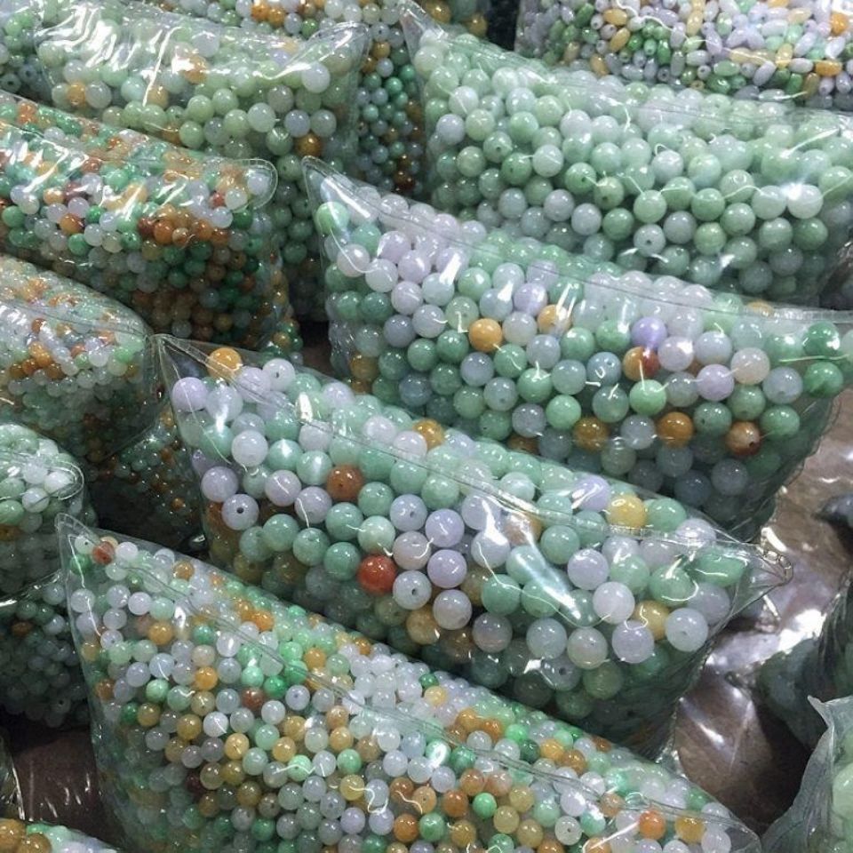 整包出售翡翠散珠子玉珠三彩浅绿白油青圆珠项链手链珠宝