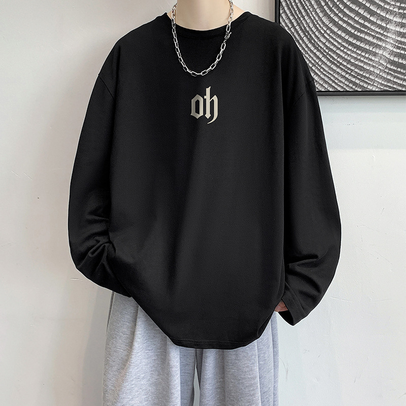Otoño nuevo estilo de Hong Kong algodón estilo coreano casual ropa superior marca de moda suelta de manga larga Camiseta más el tamaño de los hombres ropa interior entrega