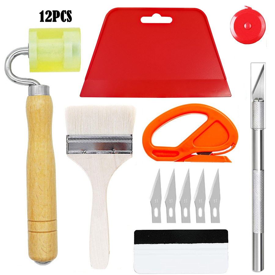 12件套汽车贴膜壁纸工具壁纸平滑工具带接缝滚轴,硬刮刀,卷尺