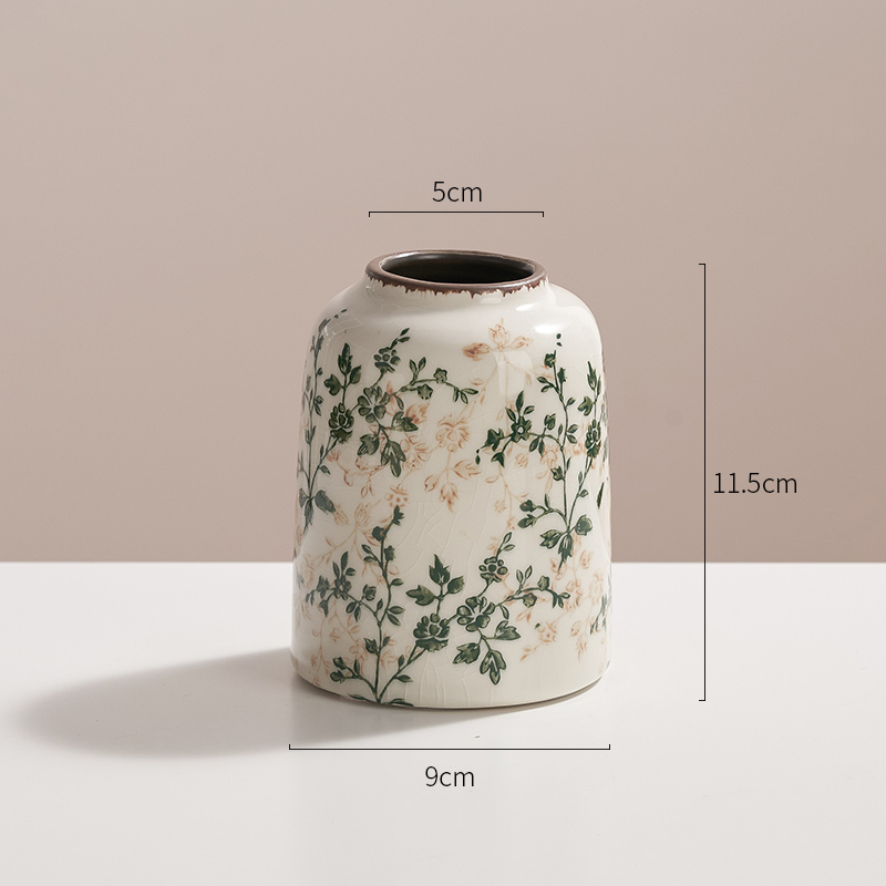 Pastoral retrógrado flor de cerámica pequeña flor de rosa verde grietas de hielo nuevo estilo chino decoración de escritorio de sala de estar estudio