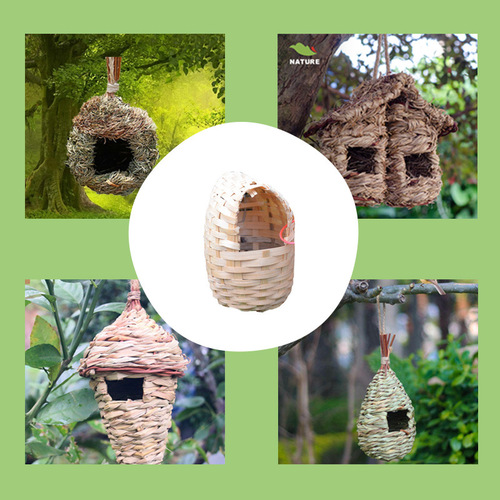 Foreign trade e-commerce handmade creative imitation wooden house bird cage grass weaving breeding winter bird's nest craft goods for wholesale