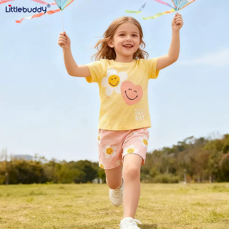 跨境专供littlebuddy童套装欧美风格夏季新款儿童套装拉架棉男女
