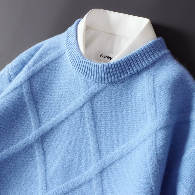 Свитер из 100% чистой шерсти, мужской утолщенный жаккардовый свободный свитер с круглым вырезом, деловая Повседневная кашемировая трикотажная нижняя рубашка больших размеров