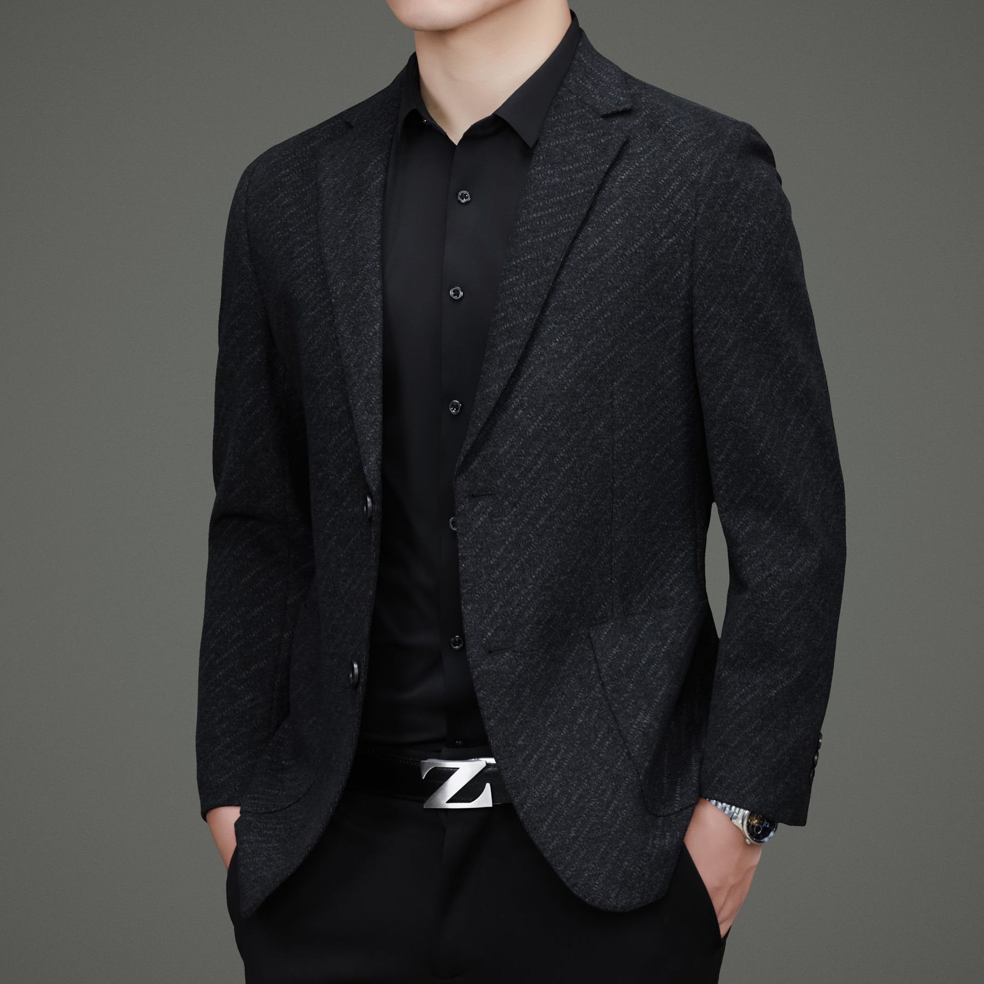 西装男秋冬季新款时尚潮流休闲小西服单件中青年男士帅气修身外套