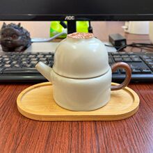 米黄汝窑一壶一杯配盘办公室一人饮休闲小套装家用办公功夫茶具