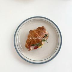 ins復古灰藍線條盤一人食早餐盤芝麻釉甜品蛋糕盤家用陶瓷西餐盤