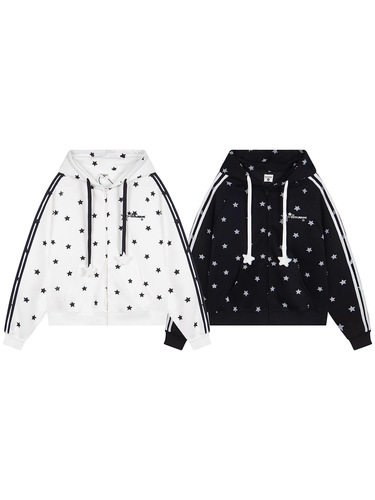 Designful full-print star print hooded long-sleeved women's autumn new sweet and cute casual matchy-matchy coat