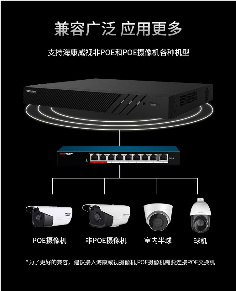 Hikvision POE Ağ Sabit Disk Kaydedici DS-7808N-Q2/8P2 Yüksek Çözünürlüklü AI İnsan Araç Algılama