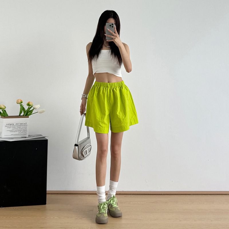 Women's Summer Shorts for Tall People, High-Waisted, Drapey, Loose, Straight-Leg, A-Line, Casual, Mid-Length, Wide-Leg Pants, Wide-Leg, Slimming
