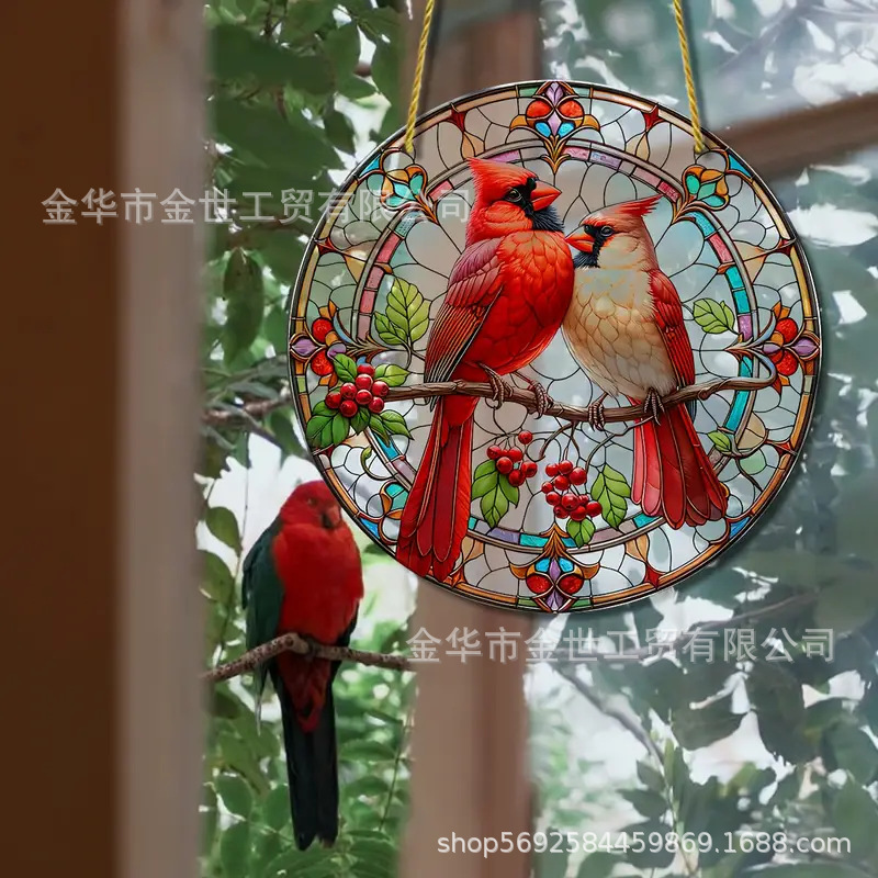 Trans-border nuevo Christmas Red Bird Light Captor Colgante de acrílico Hogar Jardín al aire libre Colgante de decoración colgante de patio