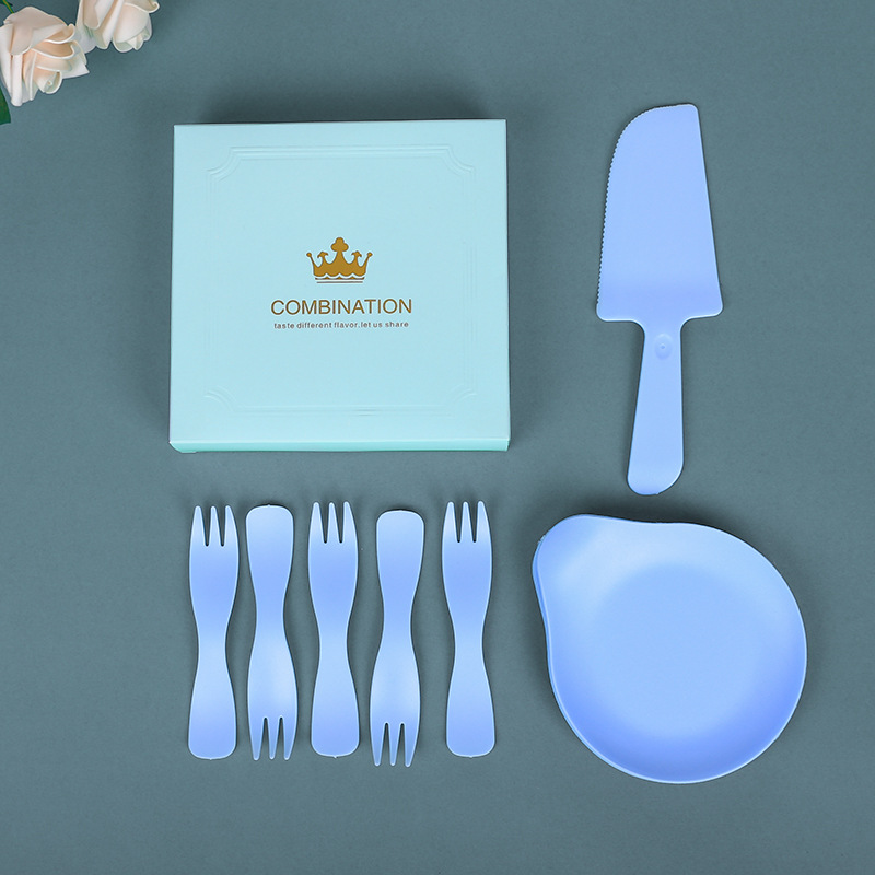 new baking cake tableware birthday cake disposable service plate cake knife and fork dish set cutlery tray