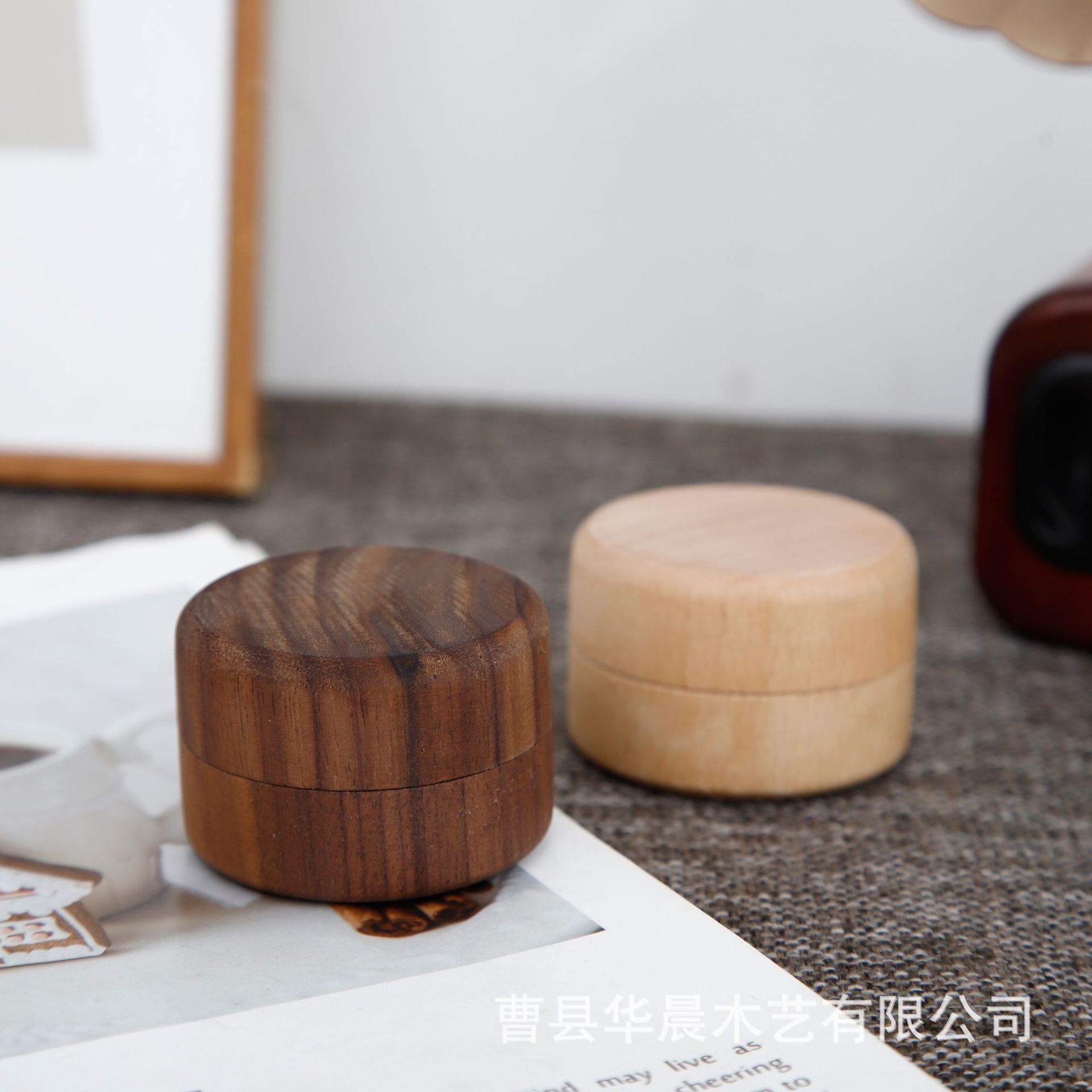 现货圆木盒榉木圆形戒指盒实木礼品包装盒耳钉项链迷你饰品首饰收