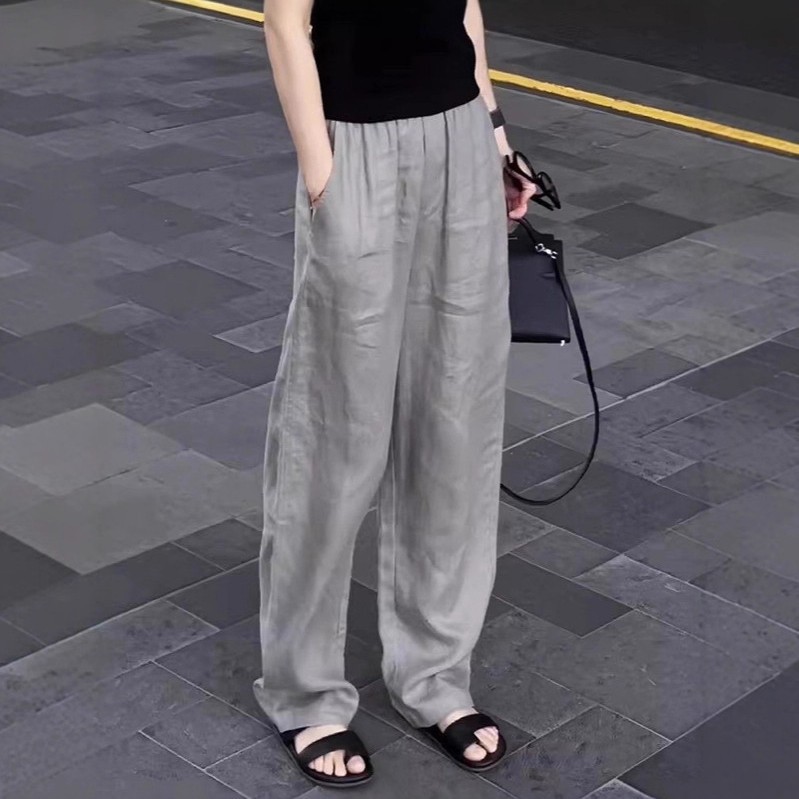 亚麻垂感阔腿裤女夏季薄款小个子宽松显瘦直筒裤