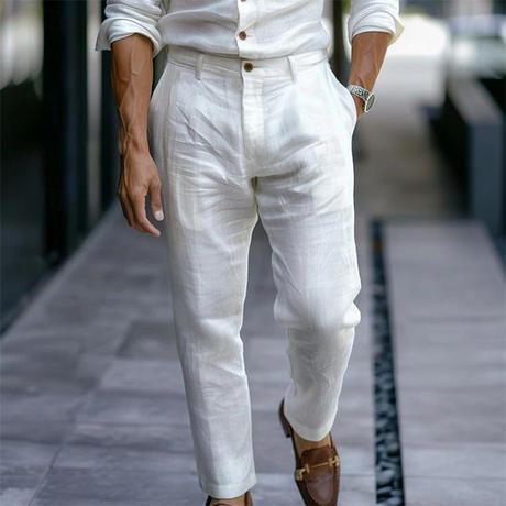 Men's Youth Linen Solid Color Slant Pocket Daily Outdoor Breathable Casual Trousers