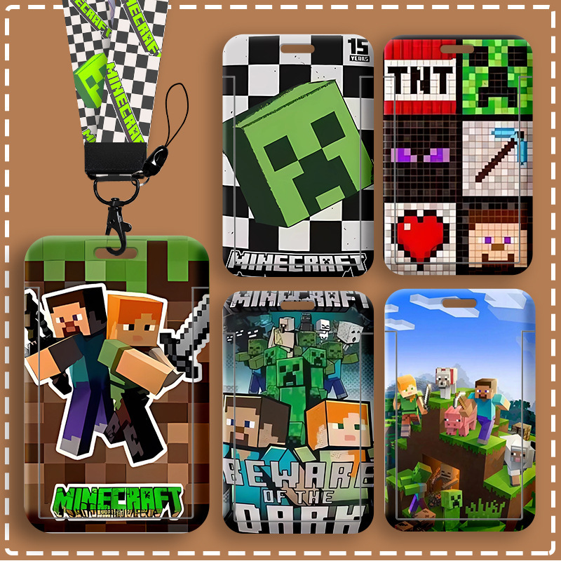 Work Id Card Lanyard, Cartoon Campus Student Pass Holder, Minecraft Bus and Subway Card Holder Work Id Card Lanyard, Cartoon Campus Student Pass Holder, Minecraft Bus and Subway Card Holder