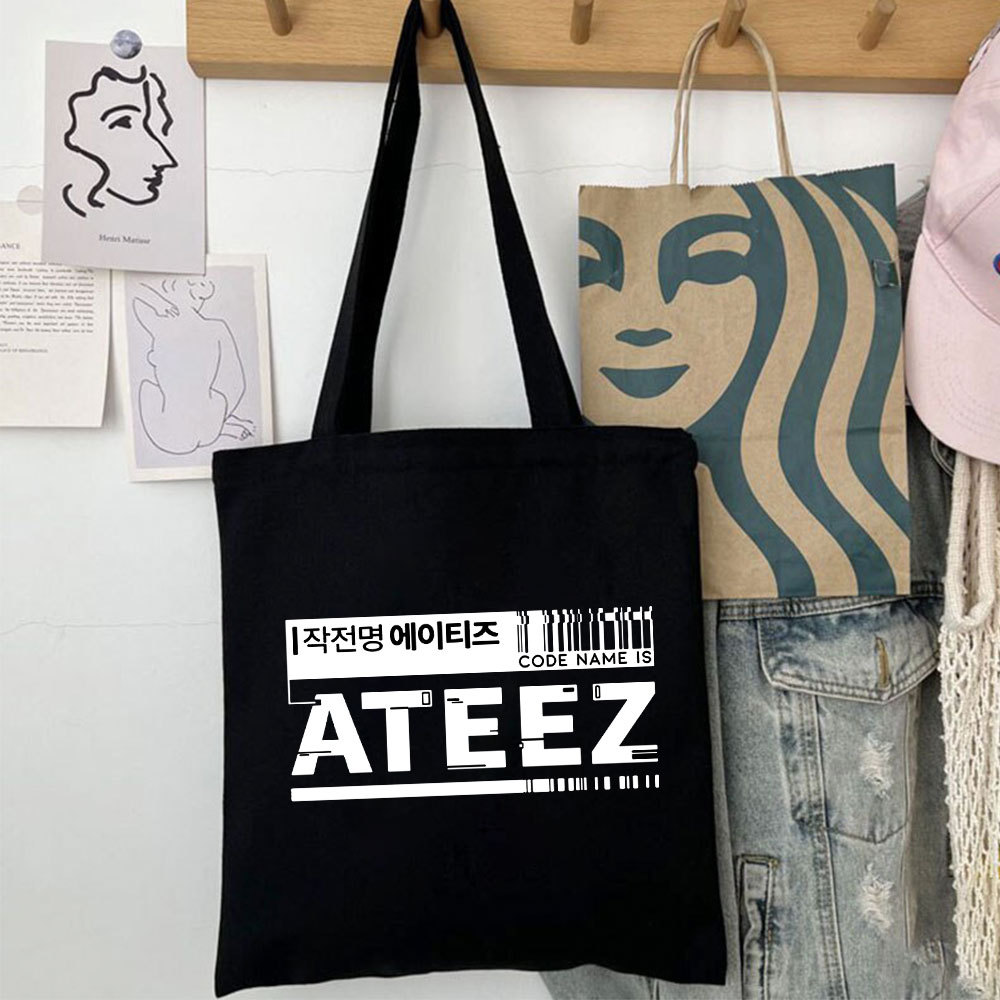 ATEEZ专辑logo文字应援帆布袋 金弘中 文艺时尚布袋拉链手提包San