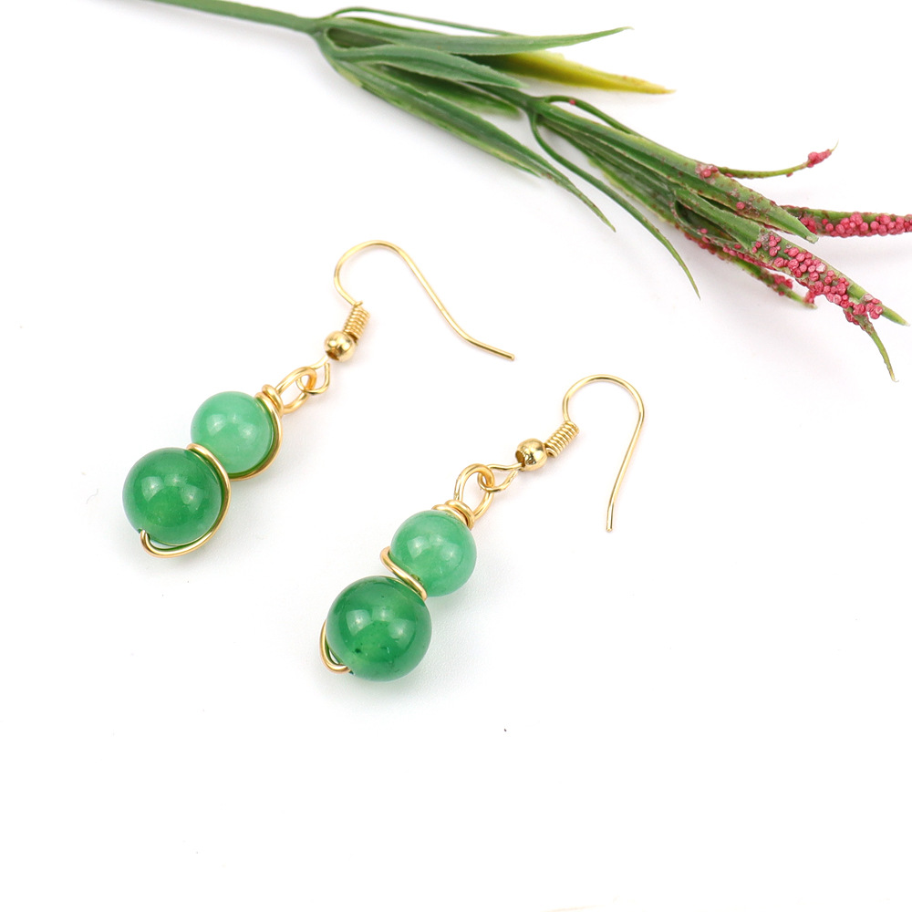 8g Weight Ferroalloy Ear Needle Material Drop Earrings Classification 1 Pair Quantity Holiday, Daily Occasion natural stone, Copper Material Gourd Pattern Women's Gender Beaded Design Casual, Pastoral Style 1 Pair Casual Pastoral Gourd Beaded Natural Stone Copper Drop Earrings 11