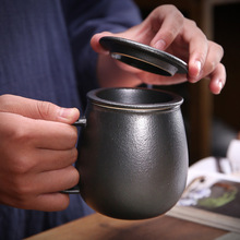 陶瓷家用办公杯子复古茶水分离杯带盖泡茶杯茶杯喝茶水杯个人专用