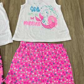 女童套装1-10岁夏季短袖短裤舒适百搭中小童泡泡袖时尚潮童穿搭