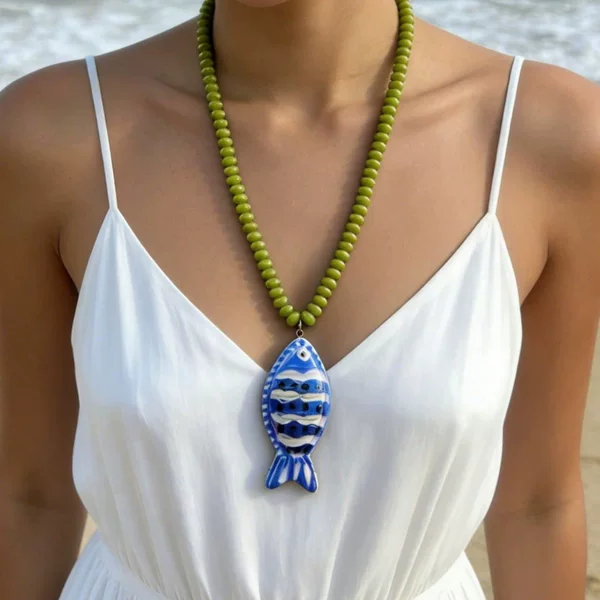 Cross-Border European and American Summer Exaggerated Beach Handmade Fish Bead Necklace Colorful Pendant Tropical Fish Necklace for Women